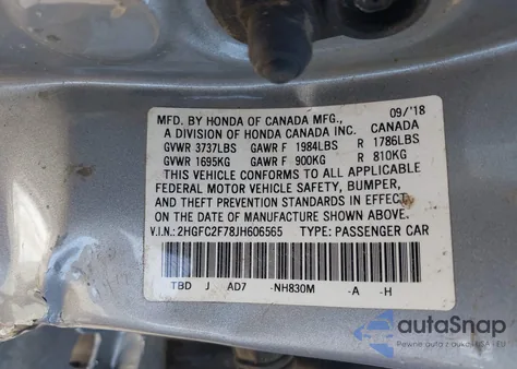 2018 Honda Civic Ex from USA, damaged, VIN 2HGFC2F78JH606565